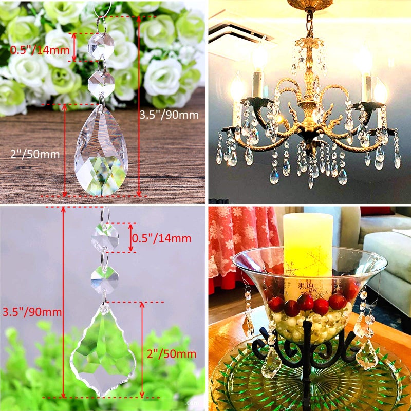 BIHRTC Pack of 12 Clear Crystal Chandelier Prisms Pendants Glass Pendants Beads (6pcs Teardrop + 6 pcs Maple Leaf Crystal Pendant) - Image 5